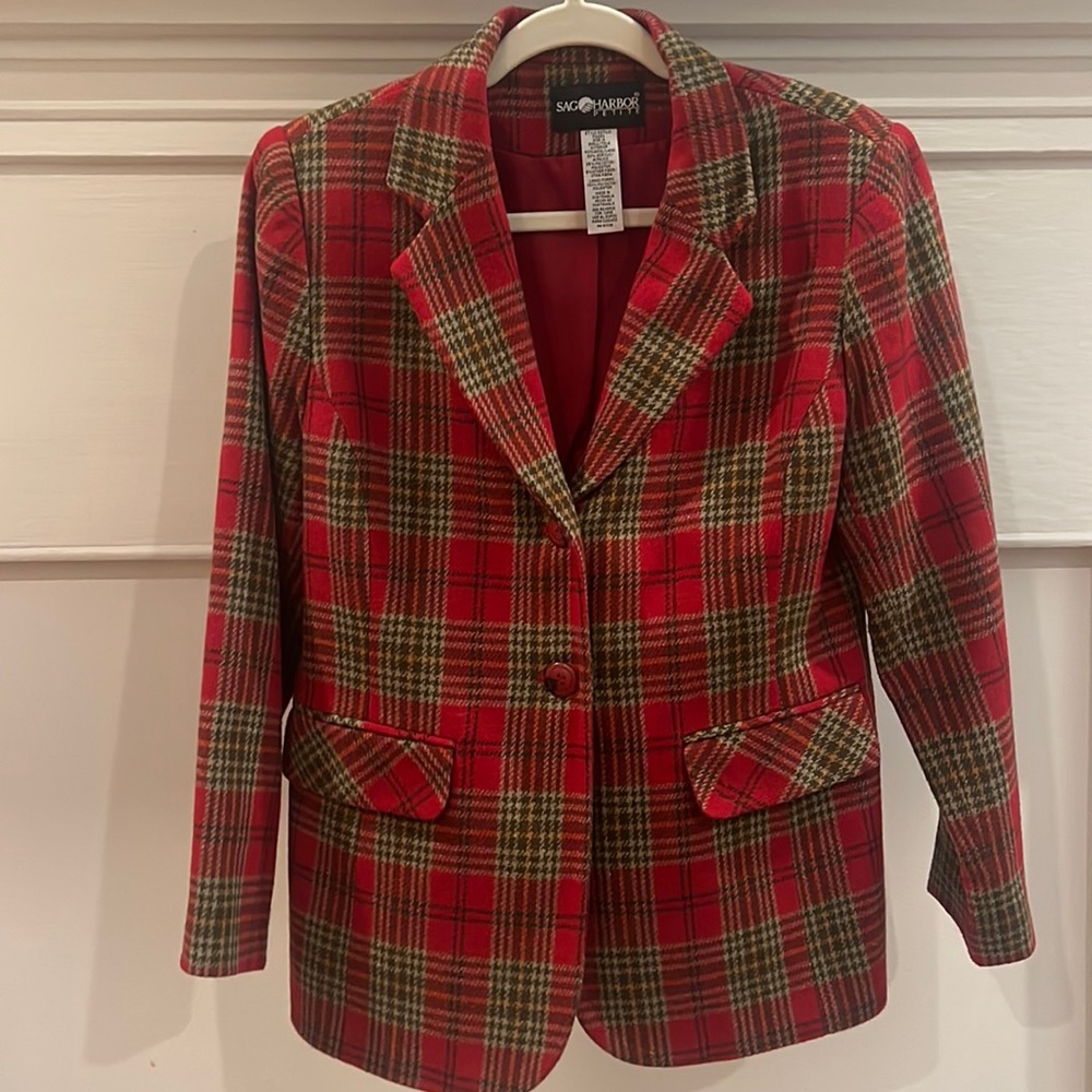 SAG HARBOR PETITE Plaid Wool Blend Blazer.  Size 4